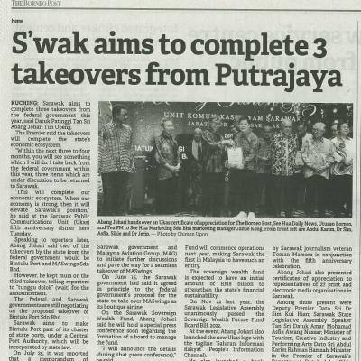 3 Ogos 2023 Borneo Post Pg.3 Swak Aims To Complete 3 Takeovers From Putrajaya