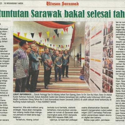 3 Ogos 2023 Utusan Sarawak Pg.3 Tiga Tuntutan Sarawak Bakal Selesai Tahun Ini