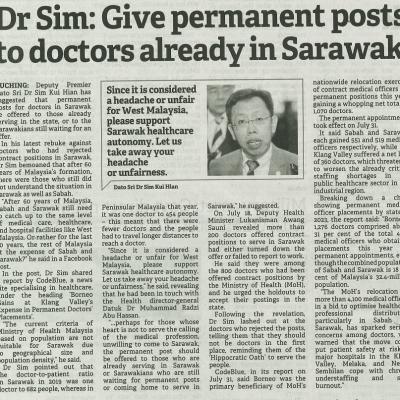 5 Ogos 2023 Borneo Post Pg.4 Dr Sim Give Permanent Posts To Doctors Already In Sarawak