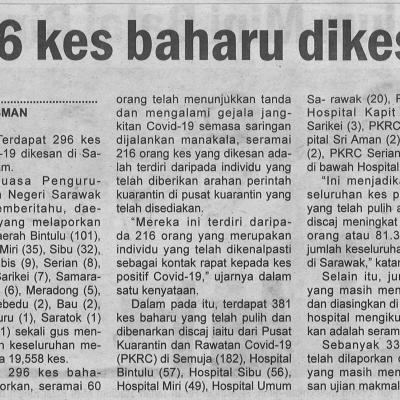 11.4.2021 Utusan Sarawak Pg.4 296 Kes Baharu Dikesan
