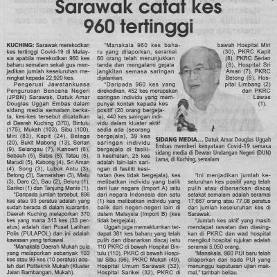 17.4.2021 Utusan Sarawak Pg.4 Sarawak Catat Kes 960 Tertinggi