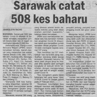 19.4.2021 Utusan Sarawak Pg.4 Sarawak Catat 508 Kes Baharu