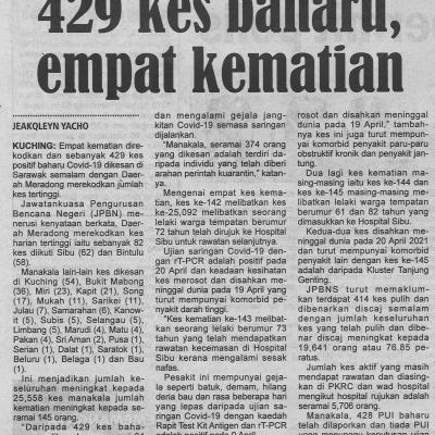 22.4.2021 Utusan Sarawak Pg.4 429 Kes Baharu Empat Kematian