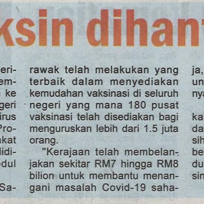 3.4.2021 Utusan Sarawak Pg.3 Banyak Lagi Vaksin Dihantar Ke Sarawak