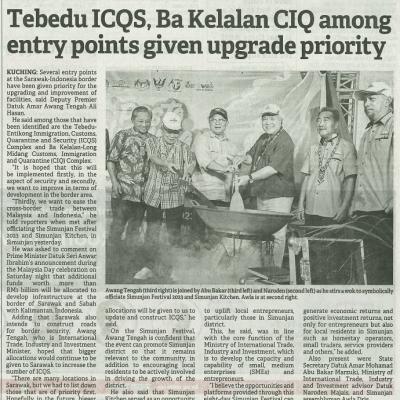 18 Sept 2023 Borneo Post Pg.2 Tebedu Icqs Ba Kelalan Ciq Among Entry Points Given Upgrade Priority