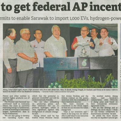 19 Sept 2023 Borneo Post Pg.1 First To Get Federal Ap Incentive