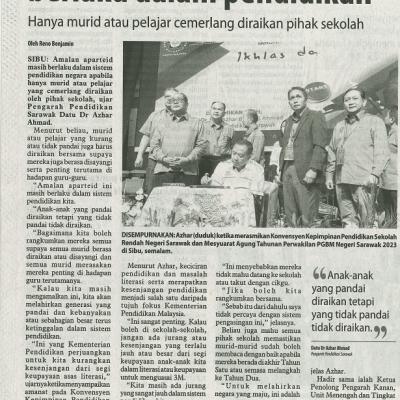 20 September 2023 Utusan Borneo Pg. 7 Amalan Aparteid Masih Berlaku Dalam Pendidikan