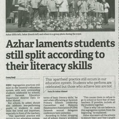 21 September 2023 Borneo Post Pg.8 Azhar Laments Students Still Split According To Their Literacy Skills