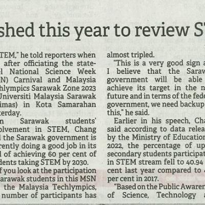 22 September 2023 Borneo Post Pg.2 Special Committee To Be Established This Year To Review Stem Learning Minister