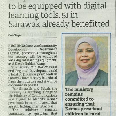 25 September 2023 Borneo Post Pg.1 Digital Boost For All Kemas Kindies