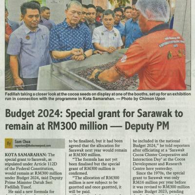 1 Oktober 2023 Sunday Post Pg.1 Budget 2024 Special Grant For Sarawak To Remain At Rm300 Million Deputy Pm