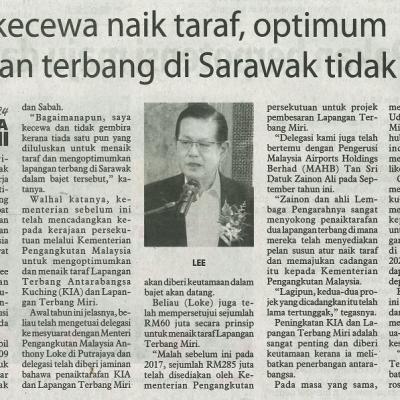 16 Oktober 2023 Utusan Borneo Pg.2 Mots Kecewa Naik Taraf Optimum Lapangan Terbang Di Sarawak Tidak Dilulus