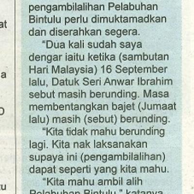 16 Oktober 2023 Utusan Sarawak Pg.3 Serahkan Pelabuhan Bintulu Dengan Segera