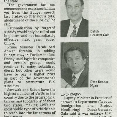 18 Oktober 2023 Borneo Post Pg.4 4wd Owners Urged To Wait For Subsidy Mechanism Announcement