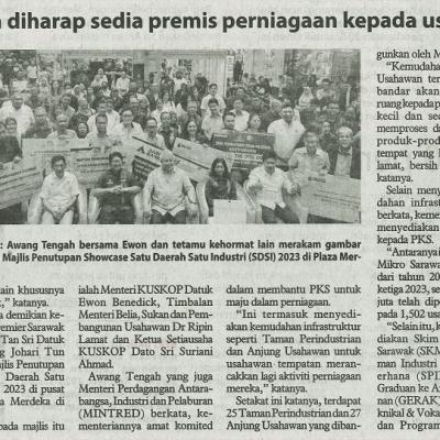 2 Oktober 2023 Utusan Borneo Pg.2 Kerajaan Persekutuan Diharap Sedia Premis Perniagaan Kepada Usahawan Pks Sarawak