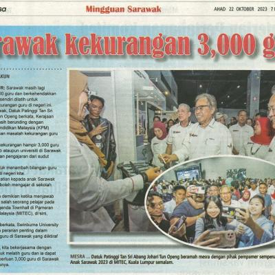 22 Oktober 2023 Mingguan Sarawak Pg.10 Sarawak Kekurangan 3000 Guru