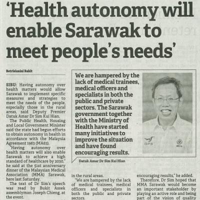 23 Oktober 2023 Borneo Post Pg.4 Health Autonomy Will Enable Sarawak To Meet Peoples Needs