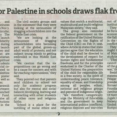 26 Oktober 2023 Borneo Post Pg.2 Moes Solidarity Week For Palestine In Schools Draw Flak From Civil Society Groups