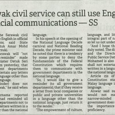 26 Oktober 2023 Borneo Post Pg.2 Sarawak Civil Service Can Still Use English In Official Communications Ss