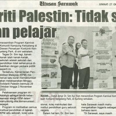 27 Oktober 2023 Utusan Sarawak Pg.4 Solidariti Palestin Tidak Sesuai Libatkan Pelajar