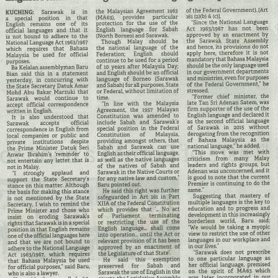 28 Oktober 2023 Borneo Post Pg.4 Swak Not Bound By National Language Act 1963 1967 So English Remains Among Its Official Languages Says Baru