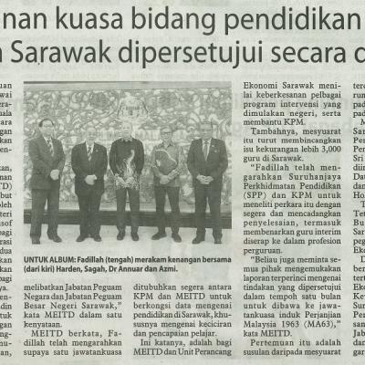 28 Oktober 2023 Utusan Borneo Pg.4 Penurunan Kuasa Bidang Pendidikan Kritikal Kepada Sarawak Dipersetujui Secara Dasar