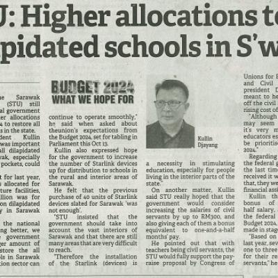 3 Oktober 2023 Borneo Post Pg.4 Stu Higher Allocations To Fix Dilapidated Shools In Swak