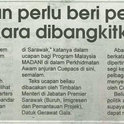 6 Oktober 2023 Utusan Sarawak Pg.4 Kerajaan Perlu Beri Perhatian Kepada Perkara Dibangkitkan Cuepacs