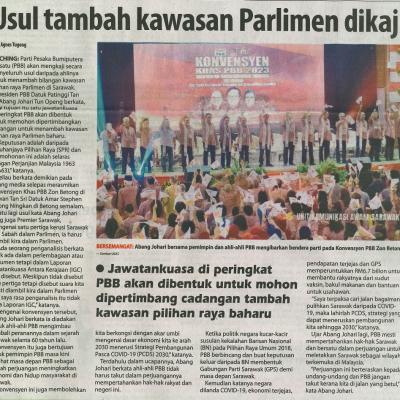 9 Oktober 2023 Utusan Borneo Pg.1 Usul Tambah Kawasan Parlimen Dikaji