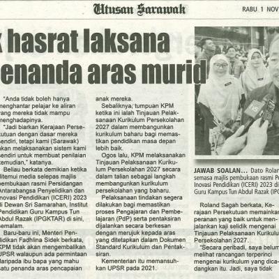 1 November 2023 Utusan Sarawak Pg.8 Swak Hasrat Laksana Sendiri Penanda Aras Murid