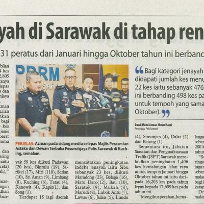 10 November 2023 Utusan Borneo Pg.3 Keadaan Jenayah Di Sarawak Di Tahap Rendah Terkawal