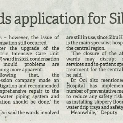 15 November 2023 Borneo Post Pg.2 Health Dept To Submit Funds Application For Sibu Hospital Improvement