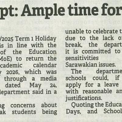 16 November 2023 Borneo Postpg.1 State Education Dept Ample Time For Gawai Celebration