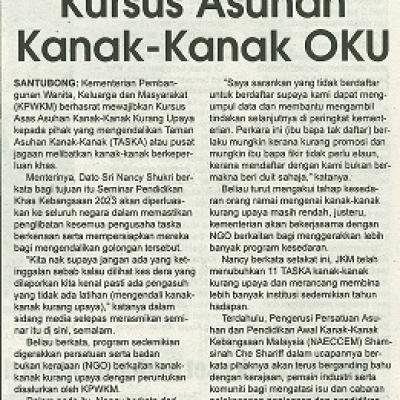 19 November 2023 Mingguan Sarawak Pg.6 Kpwkm Mahu Wajibkan Kursus Asuhan Kanak Kanak Oku