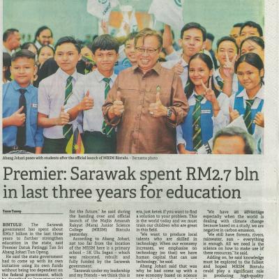 2 November 2023 Borneo Post Pg.1 Premier Sarawak Spent Rm2.7 Bln In Last Three Years For Education