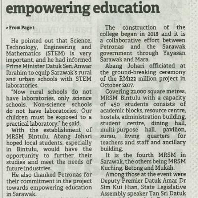 2 November 2023 Borneo Post Pg.2 Petronas Thanked For Commitment Towards Empowering Education