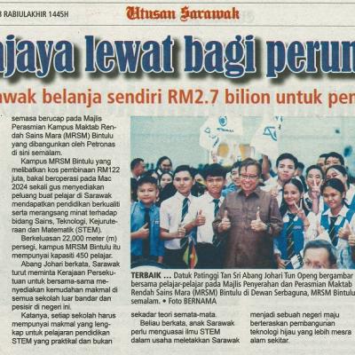 2 November 2023 Utusan Sarawak Pg.3 Putrajaya Lewat Bagi Peruntukan