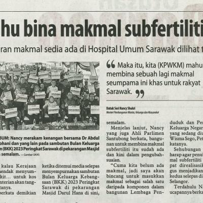 27 November 2023 Utusan Borneo Pg.2 Kpwkm Mahu Bina Makmal Subfertiliti Di Sarawak