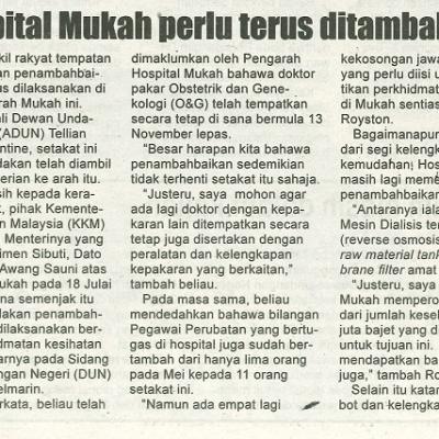 29 November 2023 Utusan Sarawak Pg.8 Hospital Mukah Perlu Terus Ditambah Baik