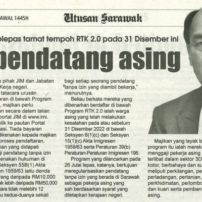 12 Disember 2023 Utusan Sarawak Pg.5 Gempur Pendatang Asing