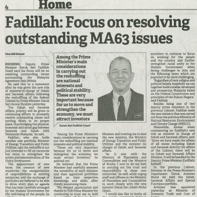 13 Disember 2023 Borneo Post Pg.4 Fadillah Focus On Resolving Outstanding Ma63 Issues