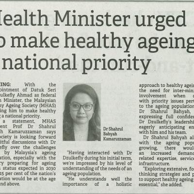 18 Disember 2023 Borneo Post Pg.5 Health Minister Urged To Make Healthy Ageing A National Priority
