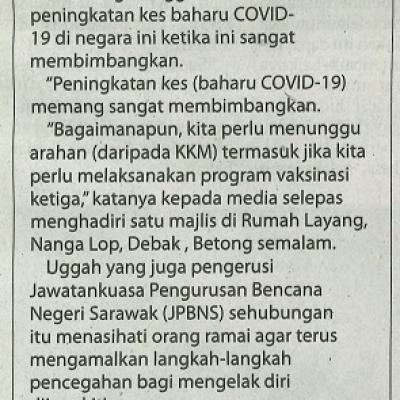 19 Disember 2023 Utusan Borneo Pg.1 Peningkatan Kes Baharu Covid 19 Sarawak Masih Tunggu Arahan Kkm