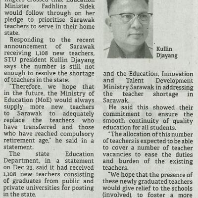 27 Disember 2023 Borneo Post Pg.3 Stu Hopes For Follow Through On Pledge To Prioritise Swak Teachers To Serve In Home State
