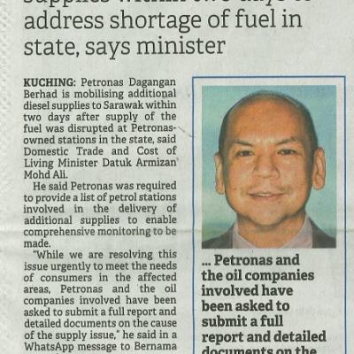 28 Disember 2023 Borneo Post Pg.1 Diesel Supply Respite For Sarawak