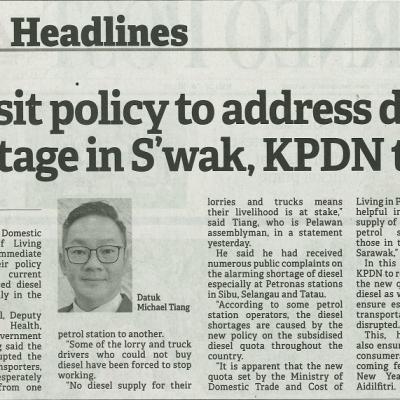 28 Disember 2023 Borneo Post Pg.2 Revisit Policy To Address Diesel Shortage In Swak Kpdn Told