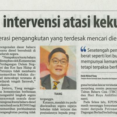 28 Disember 2023 Utusan Borneo Pg.3 Ambil Langkah Intervensi Atasi Kekurangan Diesel