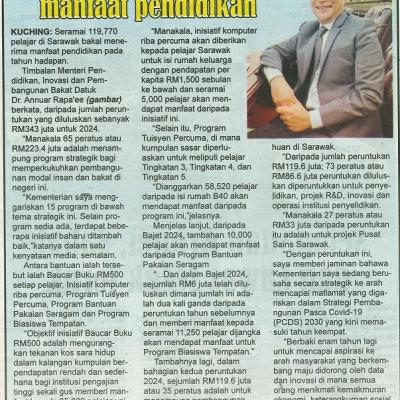 29 Disember 2023 Utusan Sarawak Pg.3 119770 Bakal Terima Manfaat Pendidikan