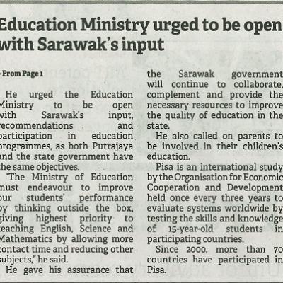 8 Disember 2023 Borneo Post Pg.2 Education Ministry Urged To Be Open With Sarawaks Input