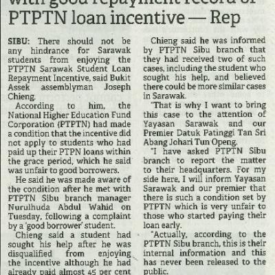 11 Januari 2024 Borneo Post Pg.3 Unfair To Deprive Students With Good Repayment Record Of Ptptn Loan Incentive Rep
